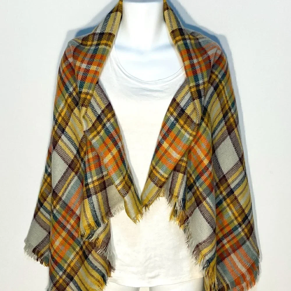 Neal LINK NWT Large plaid scarf or wrap 59 x 59 multi colored